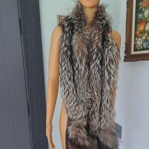 Silver Fox Scarf 82 Inches Double with Double Tails Velvet Lining